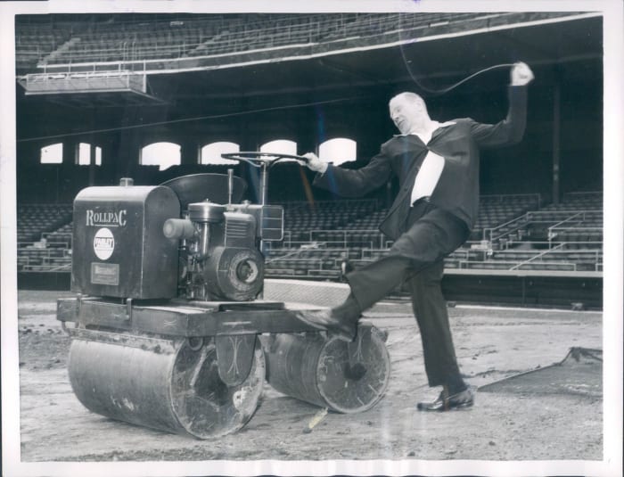 While the White Sox were prepping for Detroit, Bill Veeck was helping the grounds crew back in Chicago.